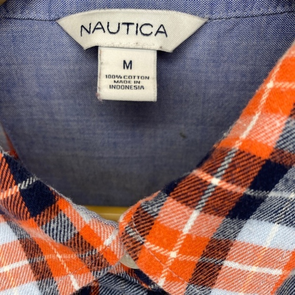 Women’s Nautica Orange & Black Plaid Long Sleeve Button Down‎ Size Medium - Picture 7 of 8